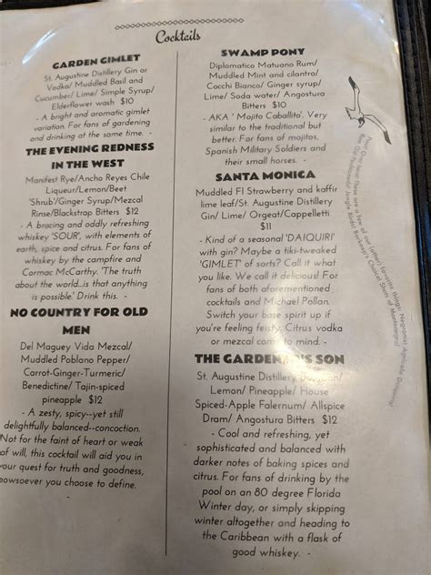 Menu at The Floridian Restaurant, St. Augustine, 72 Spanish St #3638