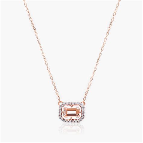 14K Rose Gold Morganite and Diamond Floating Halo Necklace (6.0x4.0mm ...