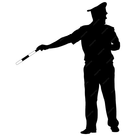 Premium Vector | Black silhouettes of Police officer with a rod on white background