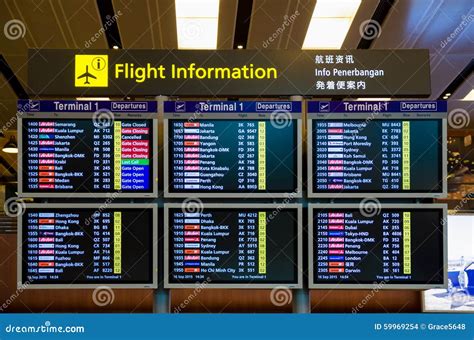 Arrival Departure Board Showing Departing Flights in Changi Airport ...
