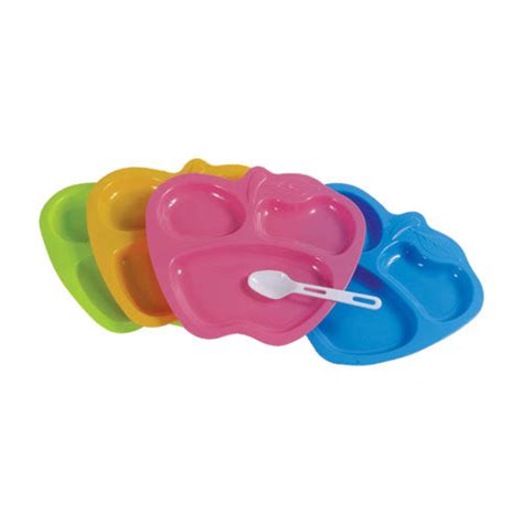 3937 Apple Shape Plastic Microwave Safe Plate with 2in one spoon/fork ...