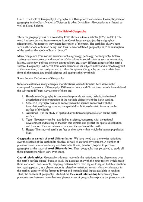 Unit 1 - The Field of Geography; Geography as a Discipline; Fundamental ...