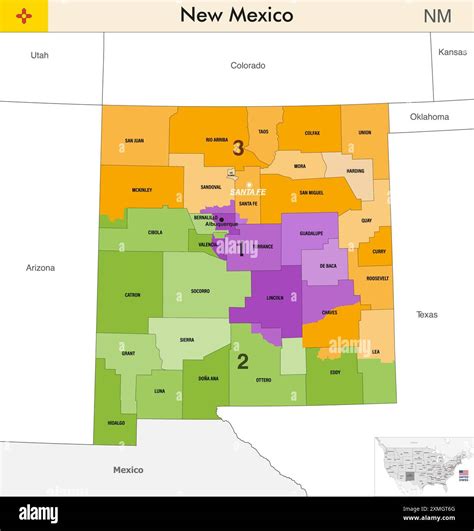 New Mexico state map with counties borders and colored congressional ...