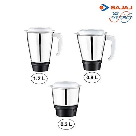 Bajaj Rex 500W Mixer Grinder with Nutri-Pro Feature, 3 Jars, White ...