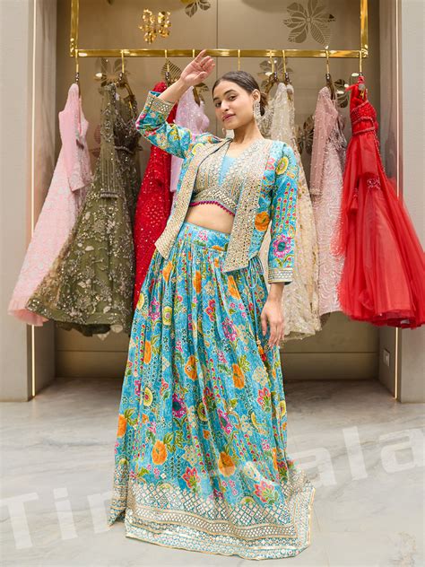Graceful Blue Ruffled Lehenga Set With Embroidered Jacket – Tirumala ...