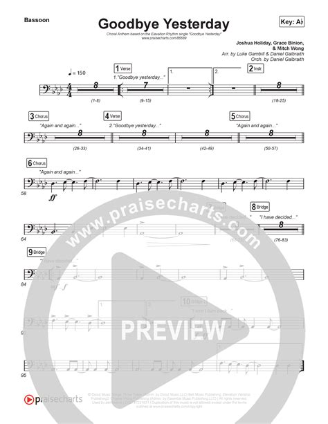 Goodbye Yesterday (Choral Anthem SATB) Bassoon Sheet Music PDF ...