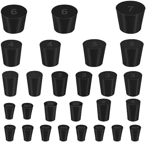 27 Pack (10 Assorted Sizes) 000#-7# Solid Rubber Stoppers : Amazon.in ...