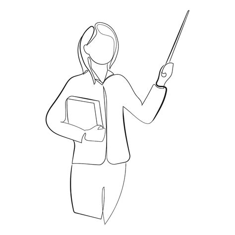 Premium Vector | Female teacher with a pointer in hand and a book line ...