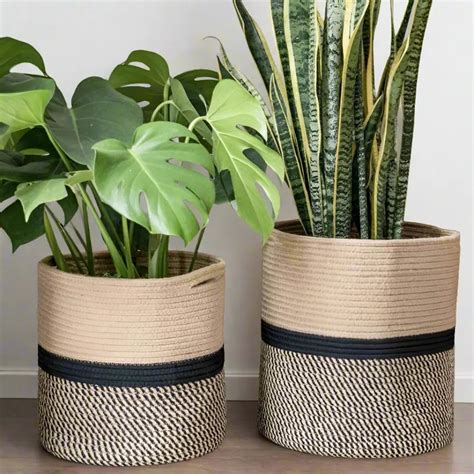 Rustic Charm Beige & Black Cotton Planter & Organiser - Multiple Sizes ...