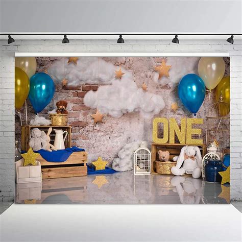 Buy MEHOFOND 7x5ft Blue and Gold Boy One Birthday Photo Studio Portrait ...
