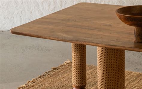 Andaman Dining Table 6 Seater | Acacia Wood and Rattan Cane