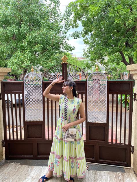 Floral Hand Block Print Neo Green Cotton Maxi Dress Tiered Dress ...