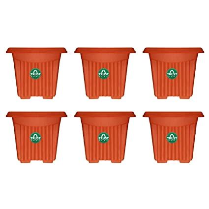 TrustBasket UV Treated Square Plastic Planter (6 inches) - Terracotta ...