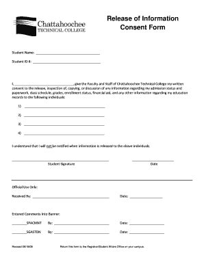 Fillable Online chattahoocheetech Release of Information Consent Form ...