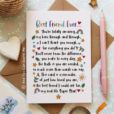 Best Friend Ever, Thank You Friend, Friendship Card, Bestie Poem, Best ...