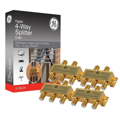 GE Digital 4-Way Coaxial Cable Splitter, 4 Pack, 2.5 GHz 5-2500 MHz ...