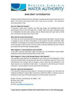 Fillable Online roanokeva Bank Draft Authorization Form - Western ...