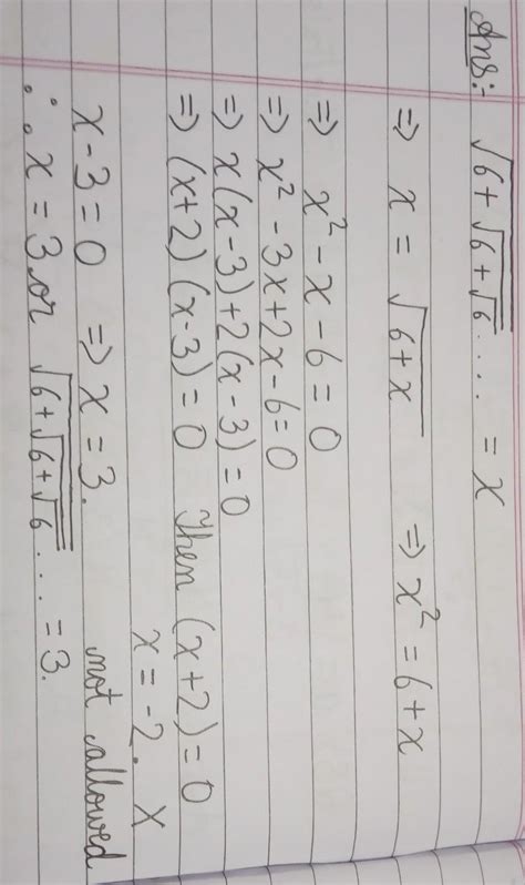 Find the value of sqrt (6 sqrt(6 sqrt (6 sqrt(...)))) - Brainly.in