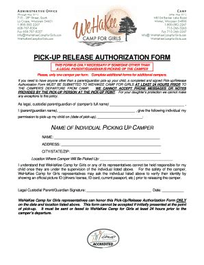 Fillable Online Pickup Auth Form Fax Email Print - pdfFiller