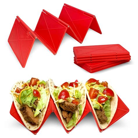 Foldable Taco Holder 4 Pack, Red Taco Holders for Soft & Hard Taco ...