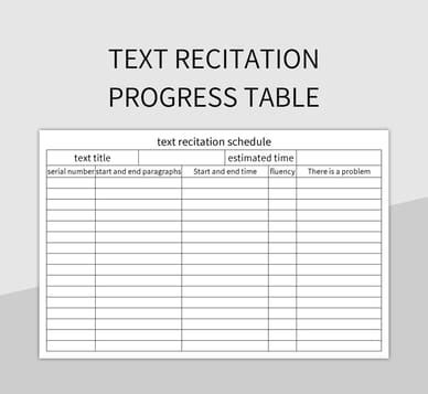 Text Recitation Progress Table Excel Template And Google Sheets File ...