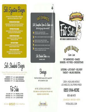 Fillable Online all burgers are 1/4 pound USDA certified angus, Fax ...