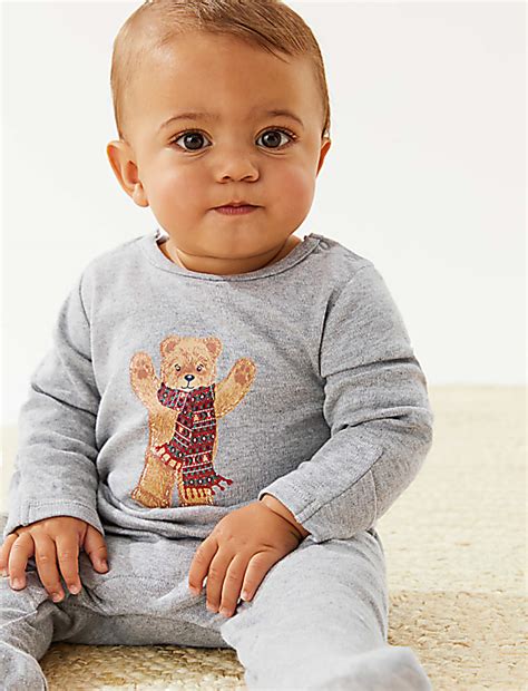 Buy Cotton Rich Spencer Bear Sleepsuit at Marks & Spencer