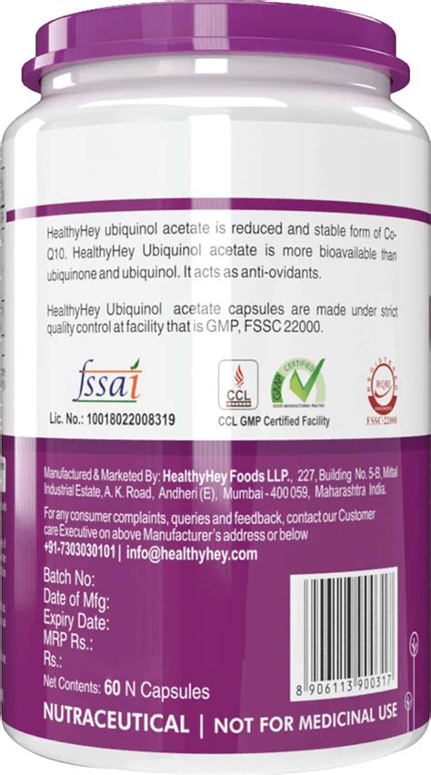 Buy HEALTHYHEY NUTRITION UBIQUINOL - ACETATE - 60 VEG CAPSULES Online ...