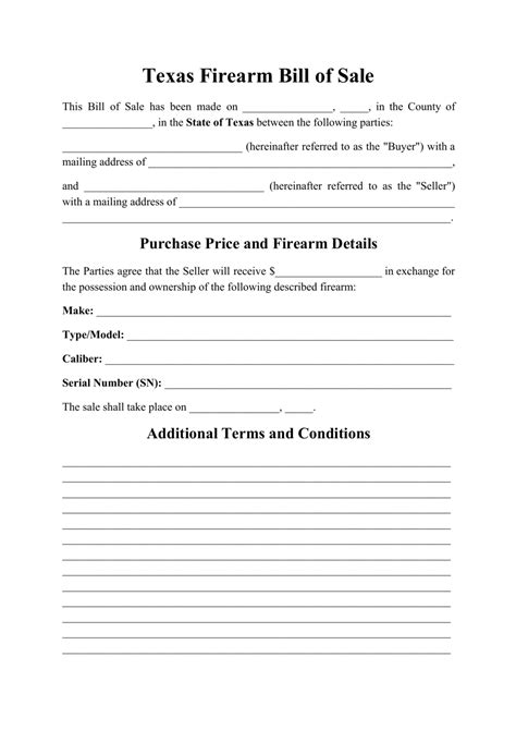 Texas Firearm Bill of Sale Form - Fill Out, Sign Online and Download ...