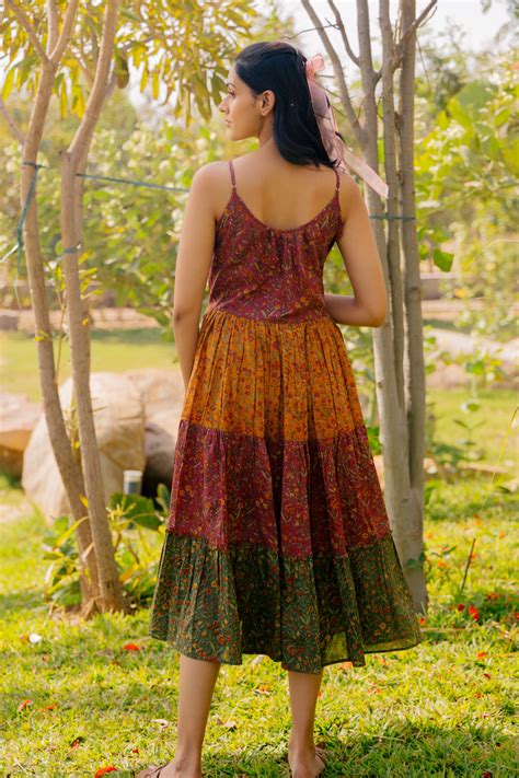 Cotton Hand Blocked Printed Dress - Brown – Bagh India