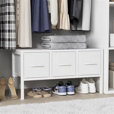BOLUO Closet Storage with 3 Fabric Drawers Small White Dresser for ...