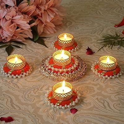Buy TIED RIBBONS Set of 6 Multicolor Florals Tealight Candle Holders ...