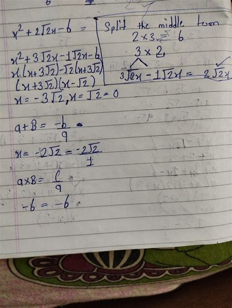 find the zeros of x2 + 2√2x - 6 a quadratic polynomial and verify the ...