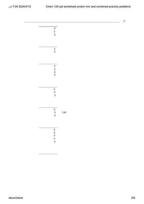 SOLUTION: Chem 124 pal worksheet proton nmr and combined practice ...