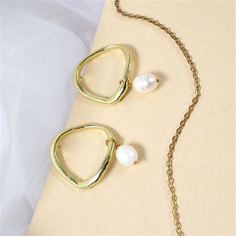 Irregular Round Gold Pearl Drop Earrings | Salty – Salty Accessories