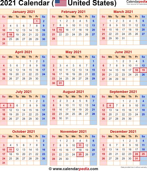 2021 Calendar with Federal Holidays