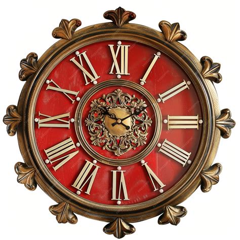 Premium Photo | A red and gold clock with roman numerals on it