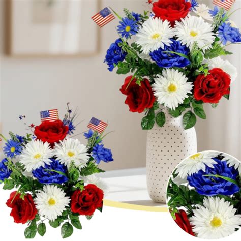 Artificial Flower Patriotic Memorial Bouquet Red White and Blue ...