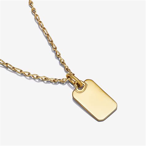 Engravable Rectangle Tag Pendant Necklace Set | Gold plated | Pandora US