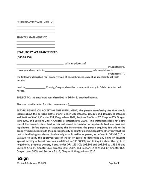 Free Oregon Warranty Deed Form | PDF | Word