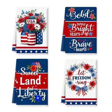 2/4pcs July 4th Star, Floral, Red & Blue Stripe, Letter Printed Kitchen ...