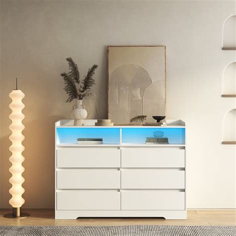 Topcobe 51" Modern Storage Cabinet with LED Lights, White Floor Cabinet ...