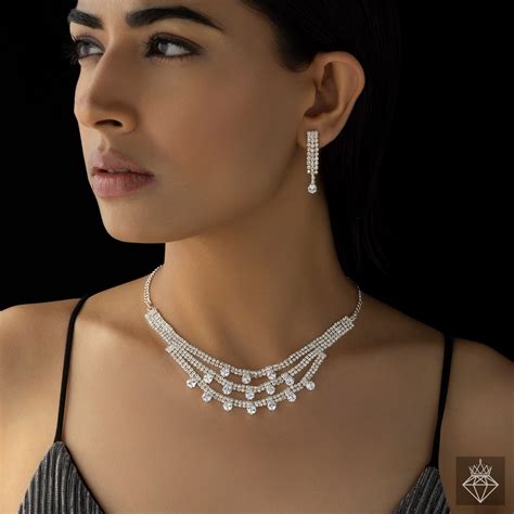 PRAO Necklace Anti-Tarnish Crystal Set With Earrings