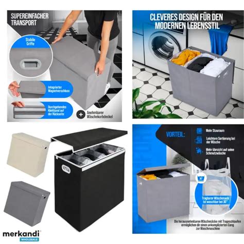 Laundry Basket with 3 Compartments in 3 Colors Sorting Laundry Basket ...