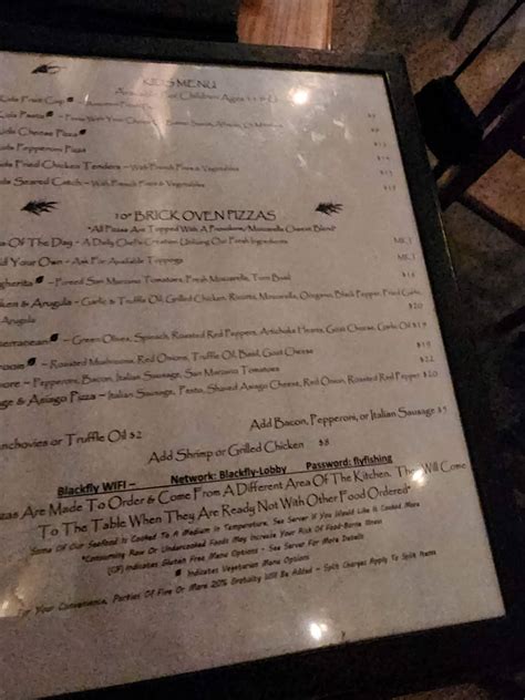 Menu at Blackfly The Restaurant, St. Augustine