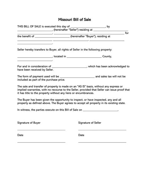 Free Missouri Car Bill of Sale Forms | Form 1957 (PDF - Word)