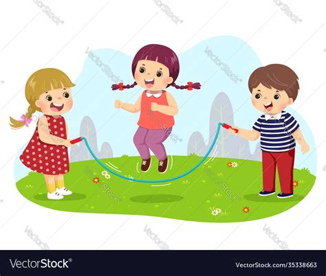 Cartoon kids jumping rope Royalty Free Vector Image