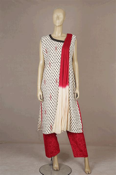 Round Neck Floral Design Beige Cotton Salwar Set – Sundari Silks