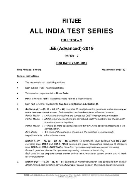 Assessment # 43 (P - II) Question Paper - FIITJEE Lt d., FIIT JEE House ...