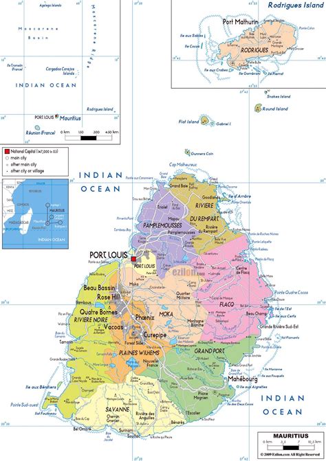 Large political and administrative map of Mauritius with roads, cities and airports | Mauritius ...